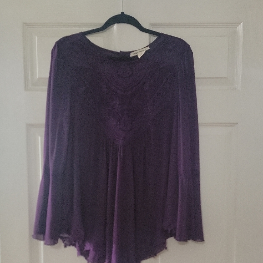 Embroidered Purple Boho Long-Sleeve Tunic